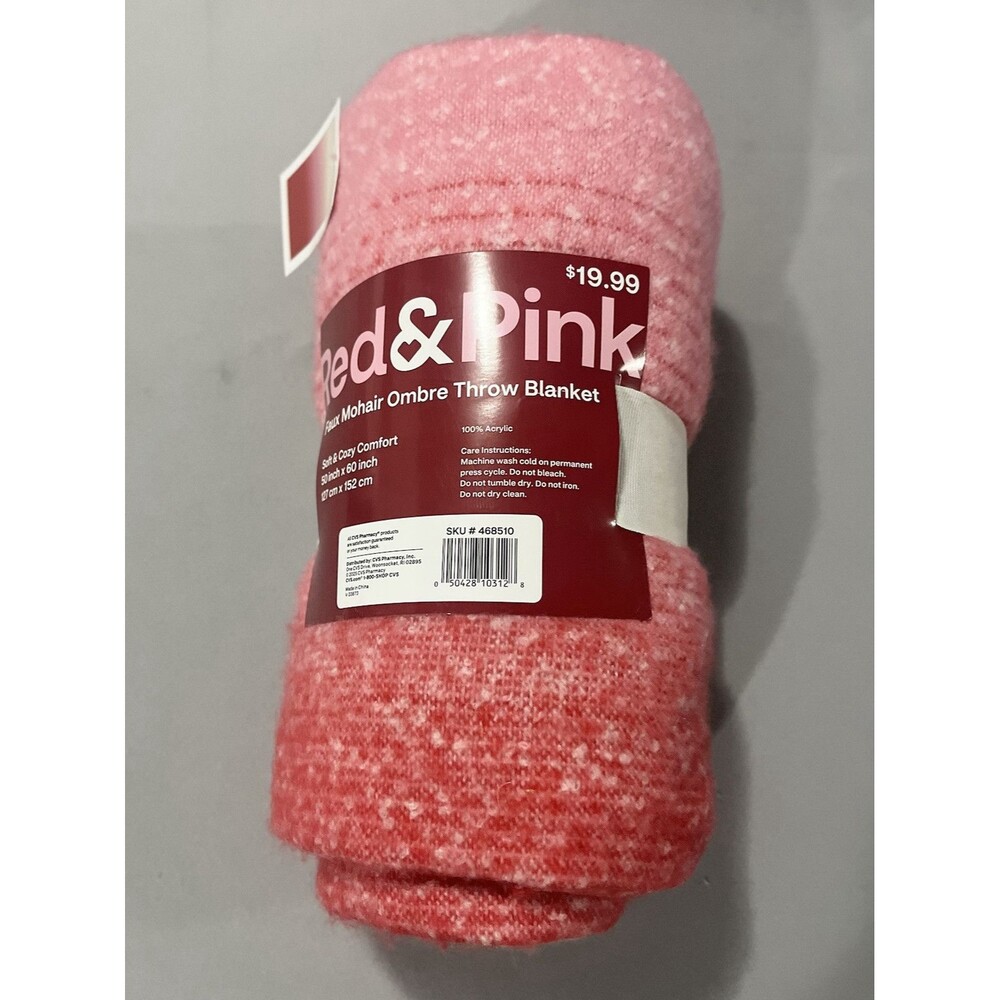 Red & Pink Faux Mohair Ombré Throw Blanket 50” X 60” Soft Acrylic  NEW